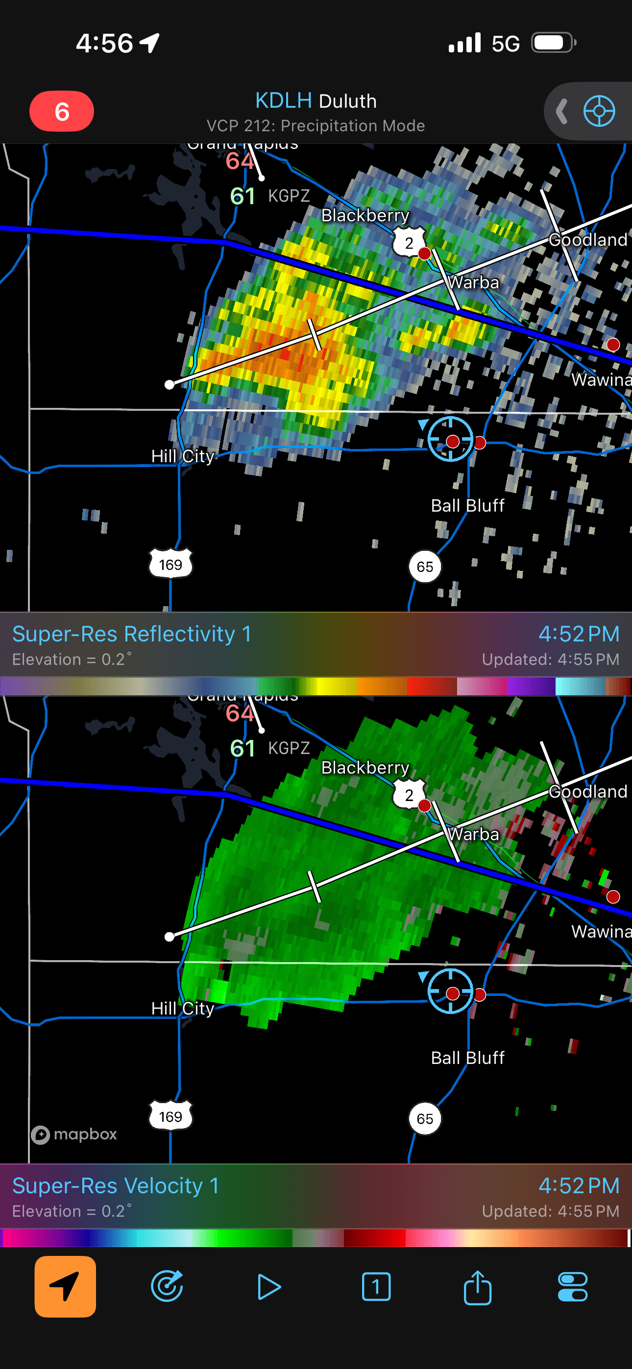 Radar showing a new storm